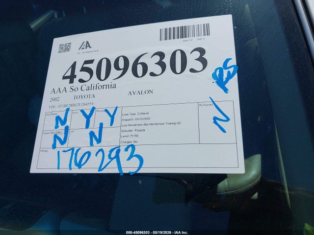 2002 Toyota Avalon Xls მანქანა იყიდება აუქციონზე, vin: 4T1BF28B12U264554, აუქციონის ნომერი: 45096303