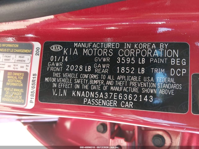 Продаж на аукціоні авто 2014 Kia Rio Ex, vin: KNADN5A37E6362143, номер лоту: 45096318