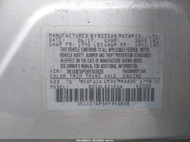 Nissan SENTRA SV 2017 3N1AB7AP5HY345838 Image 9