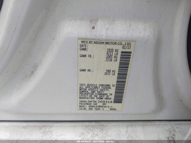 Aukcja sprzedaży 2013 Nissan Altima 2.5 S, vin: 1N4AL3AP7DC209318, numer aukcji: 45096335