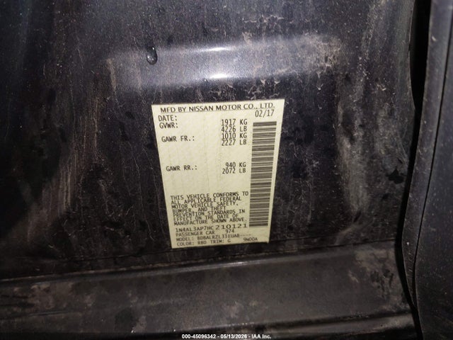 45096342 :رقم المزاد ، 1N4AL3AP7HC210121 vin ، 2017 Nissan Altima 2.5 Sl مزاد بيع