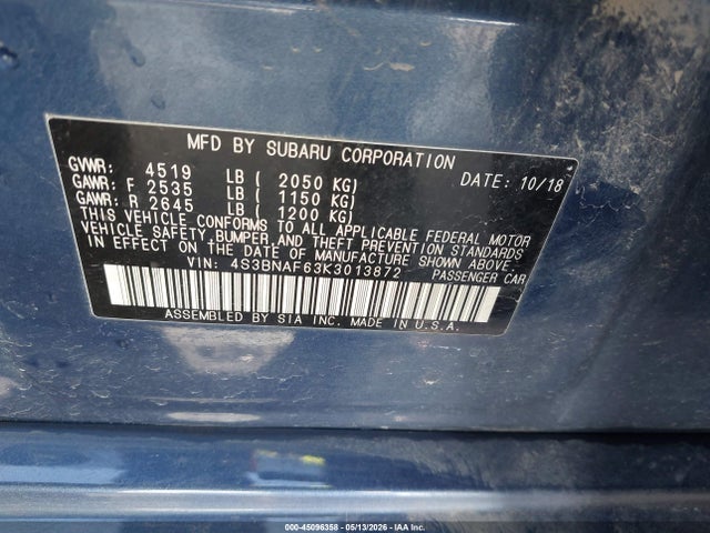 Subaru Legacy 2.5i Premium 2019 4S3BNAF63K3013872 Image 9
