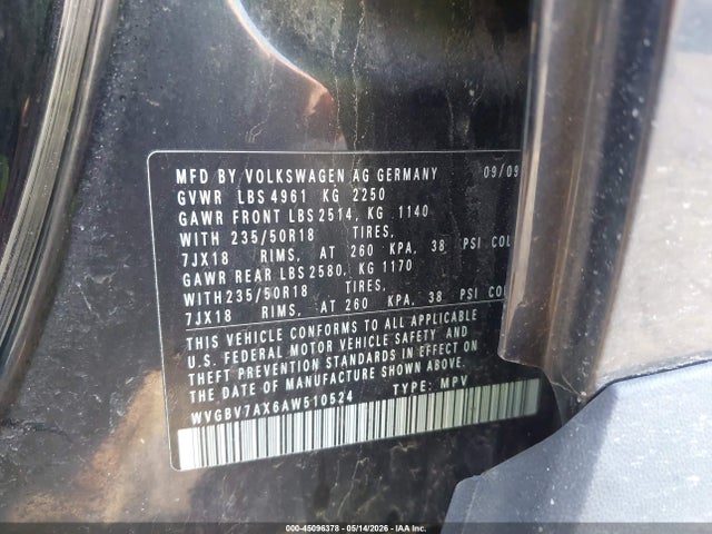 Aukcja sprzedaży 2010 Volkswagen Tiguan Se, vin: WVGBV7AX6AW510524, numer aukcji: 45096378