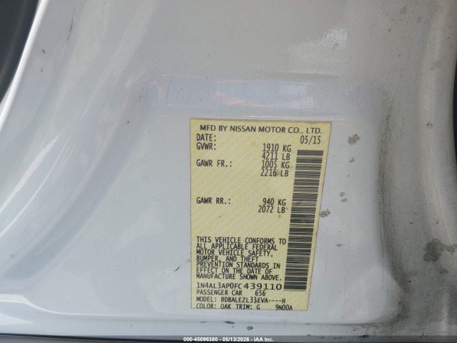 Aukcja sprzedaży 2015 Nissan Altima 2.5 S, vin: 1N4AL3AP0FC439110, numer aukcji: 45096380