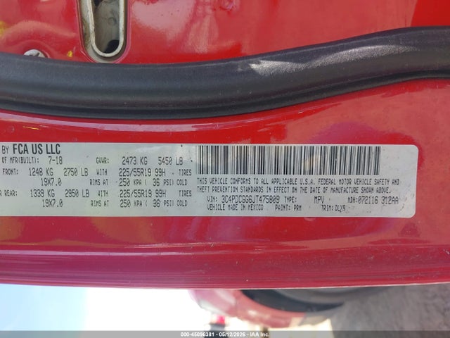 Продажа на аукционе авто 2018 Dodge Journey Crossroad, vin: 3C4PDCGG6JT475809, номер лота: 45096381