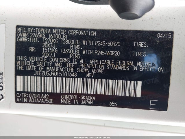Продаж на аукціоні авто 2015 Toyota 4runner Limited, vin: JTEZU5JR0F5101648, номер лоту: 45096392