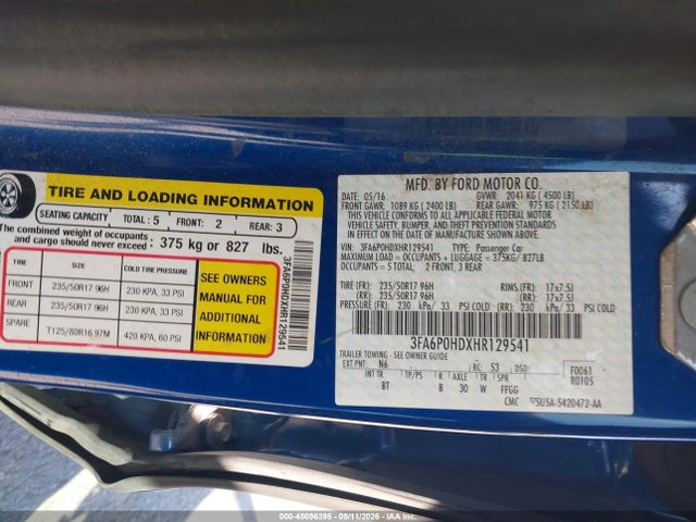 Aukcja sprzedaży 2017 Ford Fusion Se, vin: 3FA6P0HDXHR129541, numer aukcji: 45096395