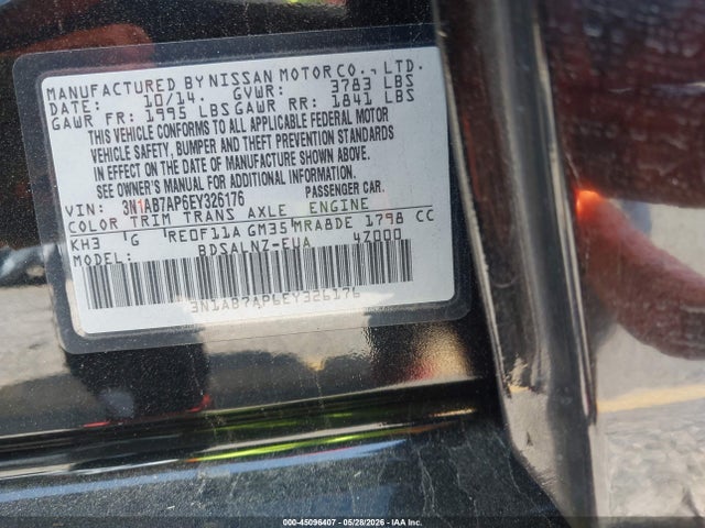 Продаж на аукціоні авто 2014 Nissan Sentra Fe+ Sv, vin: 3N1AB7AP6EY326176, номер лоту: 45096407