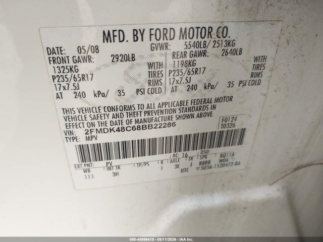 Aukcja sprzedaży 2008 Ford Edge Sel, vin: 2FMDK48C68BB22286, numer aukcji: 45096410