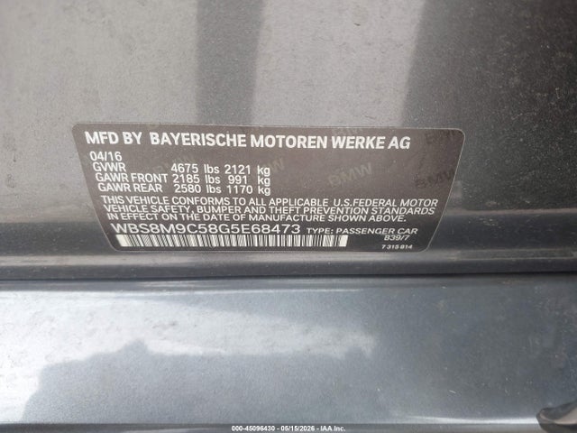 Aukcja sprzedaży 2016 Bmw M3, vin: WBS8M9C58G5E68473, numer aukcji: 45096430