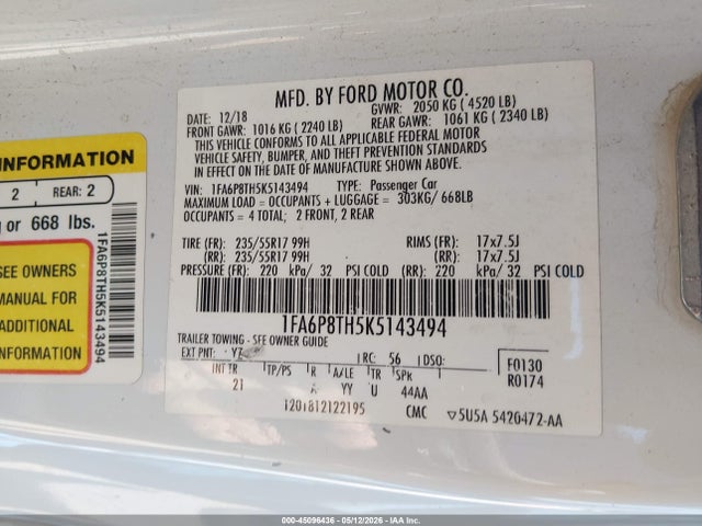 1FA6P8TH5K5143494 Ford Mustang Ecoboost
