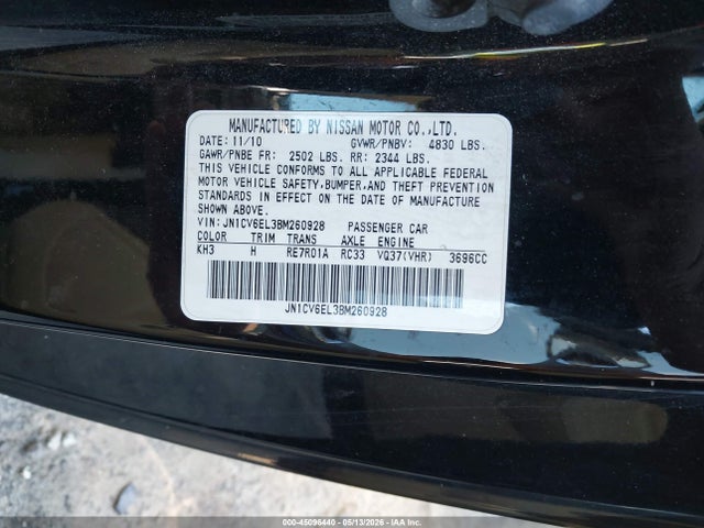 Aukcja sprzedaży 2011 Infiniti G37x, vin: JN1CV6EL3BM260928, numer aukcji: 45096440