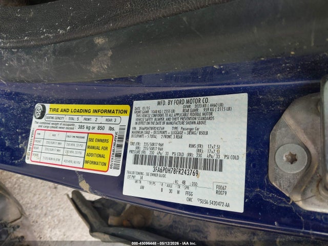 Ford FUSION SE 2015 3FA6P0H78FR243769 Image 9