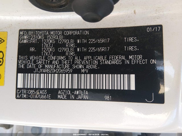 Aukcja sprzedaży 2017 Lexus Nx 200t, vin: JTJYARBZ0H2065959, numer aukcji: 45096457