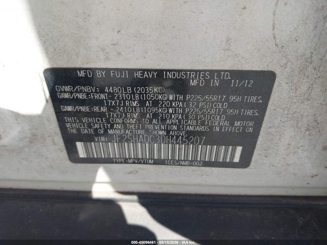 Aukcja sprzedaży 2013 Subaru Forester 2.5x Premium, vin: JF2SHADC3DH445207, numer aukcji: 45096461