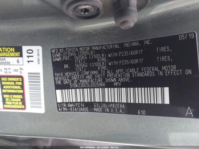Toyota SIENNA LE 2020 5TDKZ3DC5LS025966 Image 9