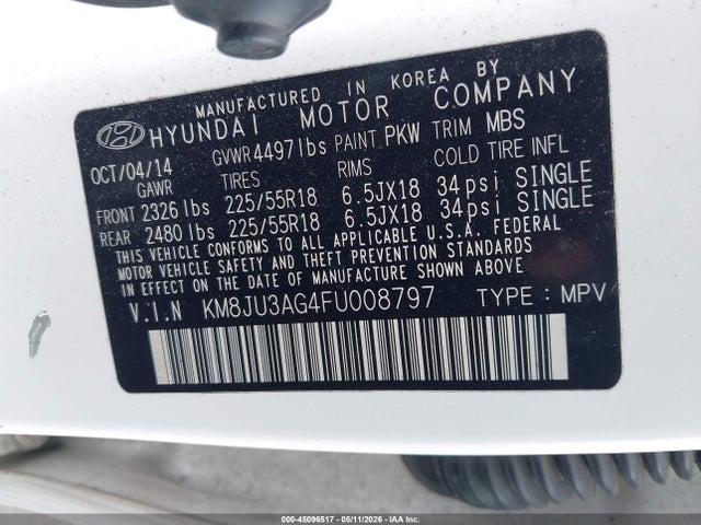 Aukcja sprzedaży 2015 Hyundai Tucson Limited, vin: KM8JU3AG4FU008797, numer aukcji: 45096517