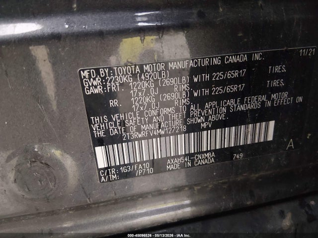 2021 Toyota Rav4 Hybrid Xle მანქანა იყიდება აუქციონზე, vin: 2T3RWRFV4MW127218, აუქციონის ნომერი: 45096526