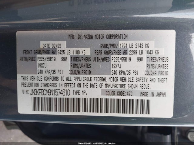 Продаж на аукціоні авто 2022 Mazda Cx-5 2.5 S Carbon Edition, vin: JM3KFBCM9N1574610, номер лоту: 45096531