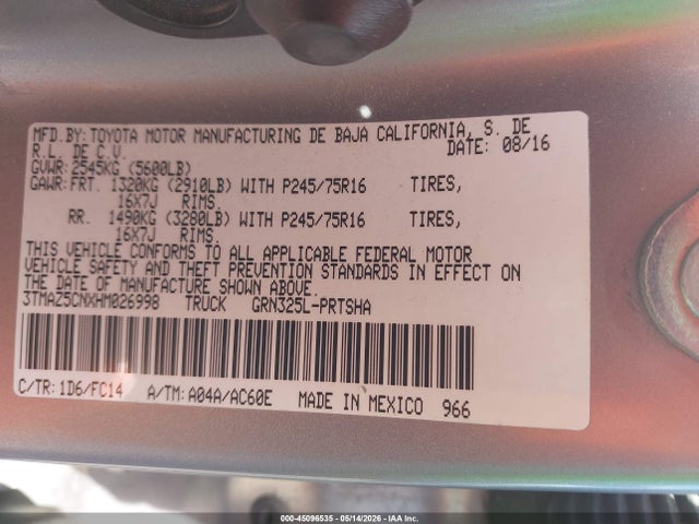 3TMAZ5CNXHM026998 Toyota Tacoma Sr5 V6