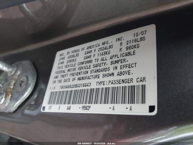 Продажа на аукционе авто 2008 Acura Tl 3.2, vin: 19UUA66208A016443, номер лота: 45096537