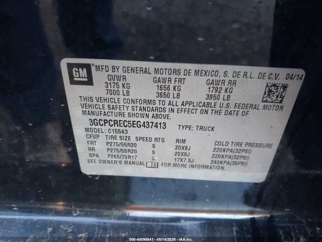 2014 Chevrolet Silverado 1500 1lt მანქანა იყიდება აუქციონზე, vin: 3GCPCREC5EG437413, აუქციონის ნომერი: 45096541