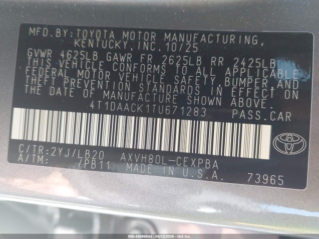 Toyota CAMRY XSE 2026 4T1DAACK1TU671283 Image 9
