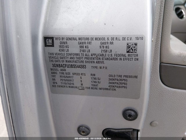 Продаж на аукціоні авто 2011 Chevrolet Hhr Lt, vin: 3GNBACFU3BS544383, номер лоту: 45096548