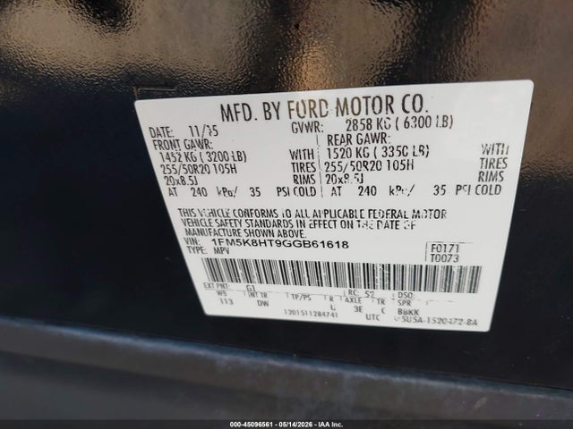 Aukcja sprzedaży 2016 Ford Explorer Platinum, vin: 1FM5K8HT9GGB61618, numer aukcji: 45096561