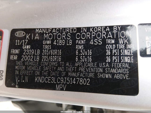 45096586 :رقم المزاد ، KNDCE3LC9J5147802 vin ، 2018 Kia Niro Ex مزاد بيع