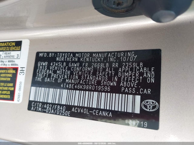 Aukcja sprzedaży 2008 Toyota Camry Le, vin: 4T4BE46K98R019596, numer aukcji: 45096589