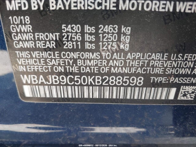 Aukcja sprzedaży 2019 Bmw M550i Xdrive, vin: WBAJB9C50KB288598, numer aukcji: 45096632