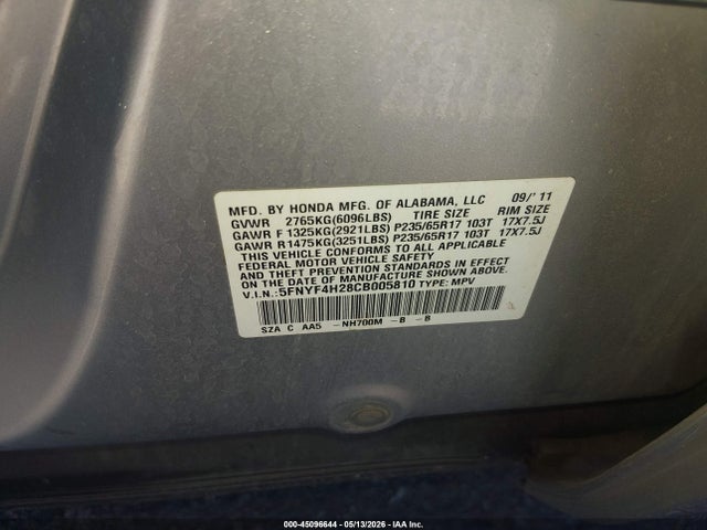 Aukcja sprzedaży 2012 Honda Pilot Lx, vin: 5FNYF4H28CB005810, numer aukcji: 45096644