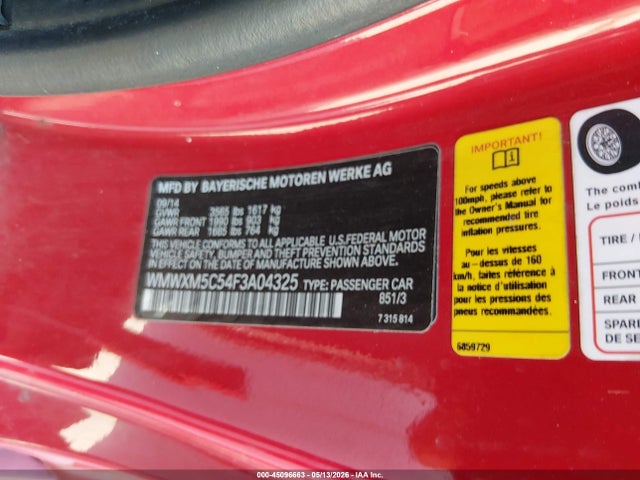 45096663 :رقم المزاد ، WMWXM5C54F3A04325 vin ، 2015 Mini Hardtop Cooper مزاد بيع