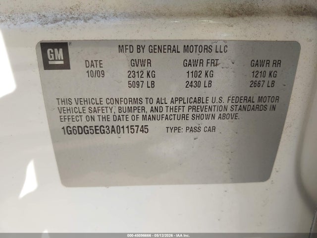 2010 Cadillac Cts Luxury მანქანა იყიდება აუქციონზე, vin: 1G6DG5EG3A0115745, აუქციონის ნომერი: 45096666