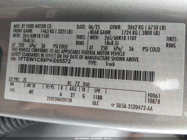 Продажа на аукционе авто 2023 Ford F-150 Xlt, vin: 1FTEW1C88PKE65572, номер лота: 45096668