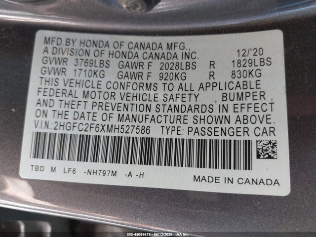 Honda Civic Lx 2021 2HGFC2F6XMH527586 Image 9