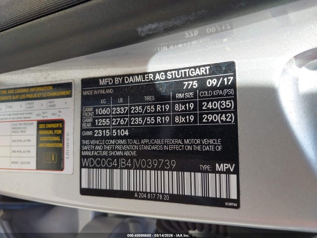 45096680 :رقم المزاد ، WDC0G4JB4JV039739 vin ، 2018 Mercedes-benz Glc 300 مزاد بيع