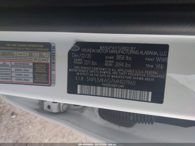 Aukcja sprzedaży 2021 Hyundai Elantra Sel, vin: 5NPLM4AG7MH021960, numer aukcji: 45096684