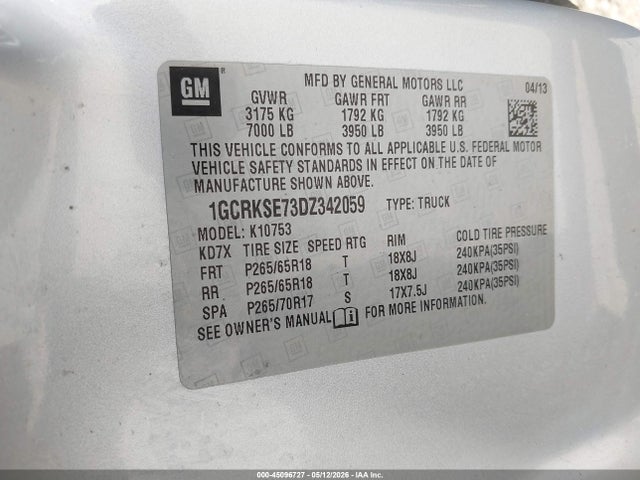 Aukcja sprzedaży 2013 Chevrolet Silverado 1500 Lt, vin: 1GCRKSE73DZ342059, numer aukcji: 45096727