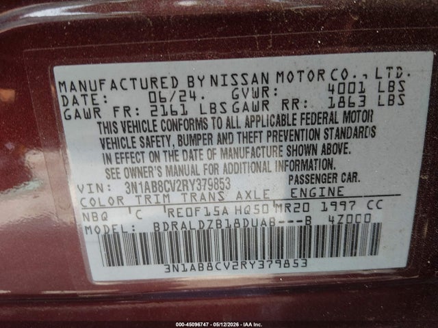 Продажа на аукционе авто 2024 Nissan Sentra Sv Xtronic Cvt, vin: 3N1AB8CV2RY379853, номер лота: 45096747