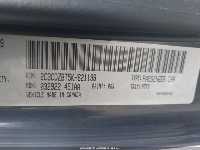 Продажа на аукционе авто 2019 Dodge Challenger R/t, vin: 2C3CDZBT5KH621198, номер лота: 45096753