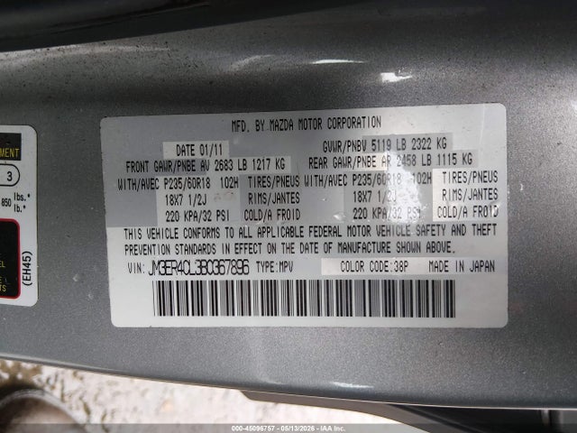 Продаж на аукціоні авто 2011 Mazda Cx-7 S Touring, vin: JM3ER4CL3B0367896, номер лоту: 45096757