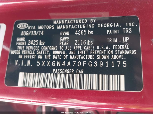 KIA OPTIMA EX 2015 5XXGN4A70FG391175 Image 9