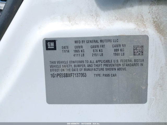 1G1PE5SBXF7137063 Chevrolet Cruze 2lt Auto
