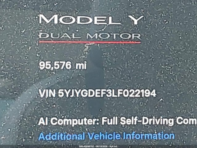 Aukcja sprzedaży 2020 Tesla Model Y Long Range Dual Motor All-wheel Drive/performance Dual Motor All-wheel Drive, vin: 5YJYGDEF3LF022194, numer aukcji: 45096792