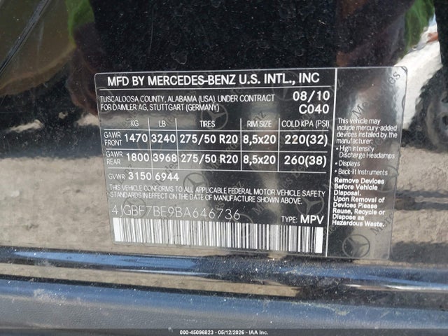 Aukcja sprzedaży 2011 Mercedes-benz Gl 450 4matic, vin: 4JGBF7BE9BA646736, numer aukcji: 45096823