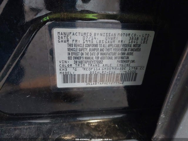2014 Nissan Sentra Sr მანქანა იყიდება აუქციონზე, vin: 3N1AB7APXEY279962, აუქციონის ნომერი: 45096844