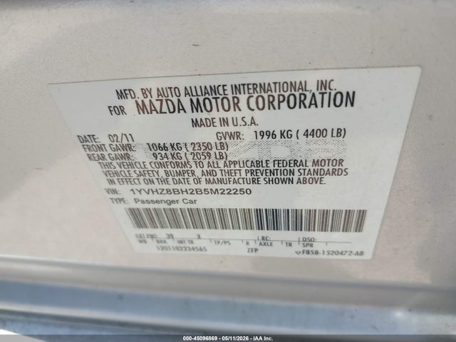 Продажа на аукционе авто 2011 Mazda Mazda6 I Sport, vin: 1YVHZ8BH2B5M22250, номер лота: 45096869