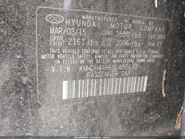 45096878 :رقم المزاد ، KMHDH4AH6GU485670 vin ، 2016 Hyundai Elantra Sport مزاد بيع